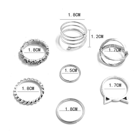 **CATERINA* 7-Pc Simple Silver Fashion Ring Set - Picture 6 of 6